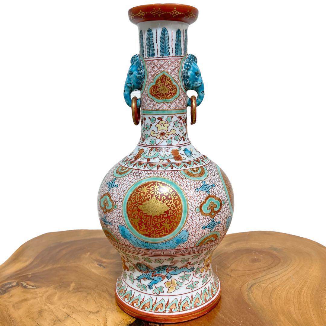 九谷陶源 造 九谷焼 金蘭手 双耳 花瓶 共箱 金彩 茶道具 豪華絢爛 壺 九谷陶源造九谷焼金蘭手双耳花瓶共箱金彩茶道具豪華絢爛壺｜ayahoo｜千