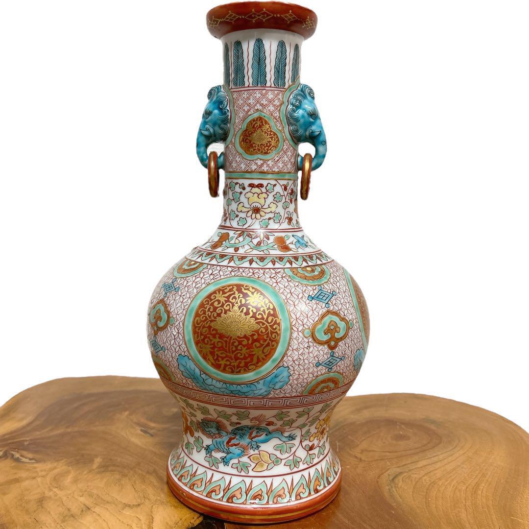 九谷陶源 造 九谷焼 金蘭手 双耳 花瓶 共箱 金彩 茶道具 豪華絢爛 壺 九谷陶源造九谷焼金蘭手双耳花瓶共箱金彩茶道具豪華絢爛壺｜ayahoo｜千