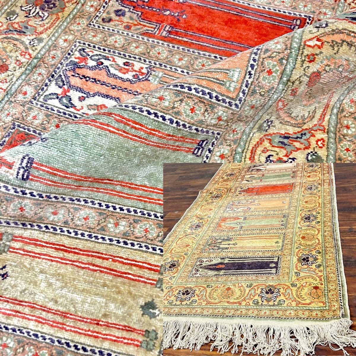 ft2/43 蔵出し ペルシャ絨毯？ タグ無 産地不明 223ｘ88cm マット 手織り ラグ マット カーペット 絨毯　現状販売品 - image 9