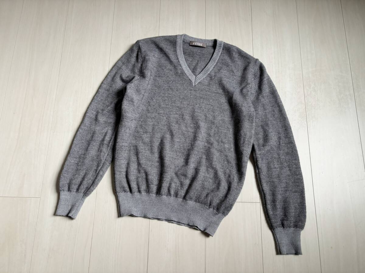 ANDREA FENZI アンドレアフェンツィ ニット セーター Vネック プルオーバー ミドルゲージ グレー 46 Pullovere V-neck wool knit ▼0907 - image 3
