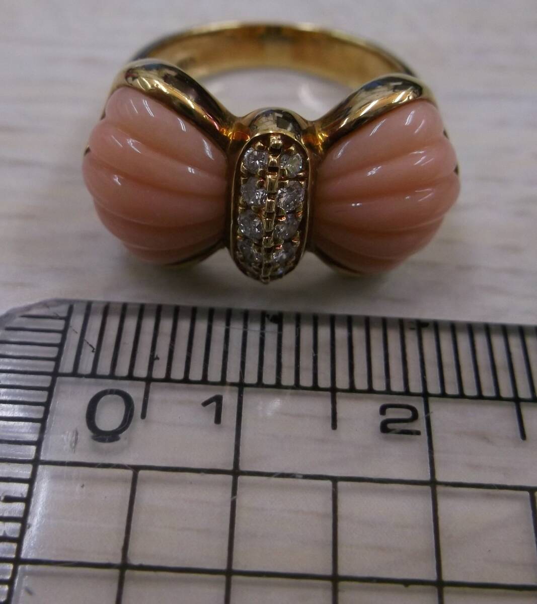 K18 ピンク珊瑚コーラルリング12.5号程度総重量：9.5g メレ