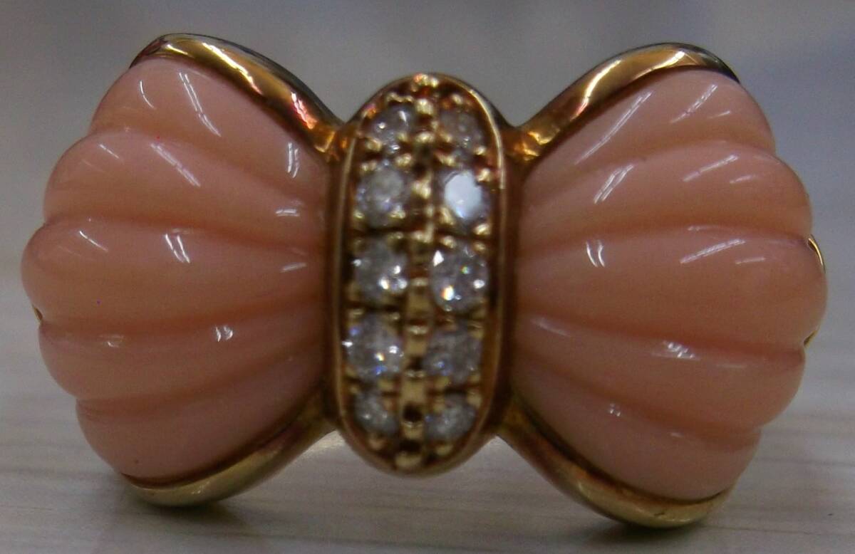 K18 ピンク珊瑚コーラルリング12.5号程度総重量：9.5g メレ