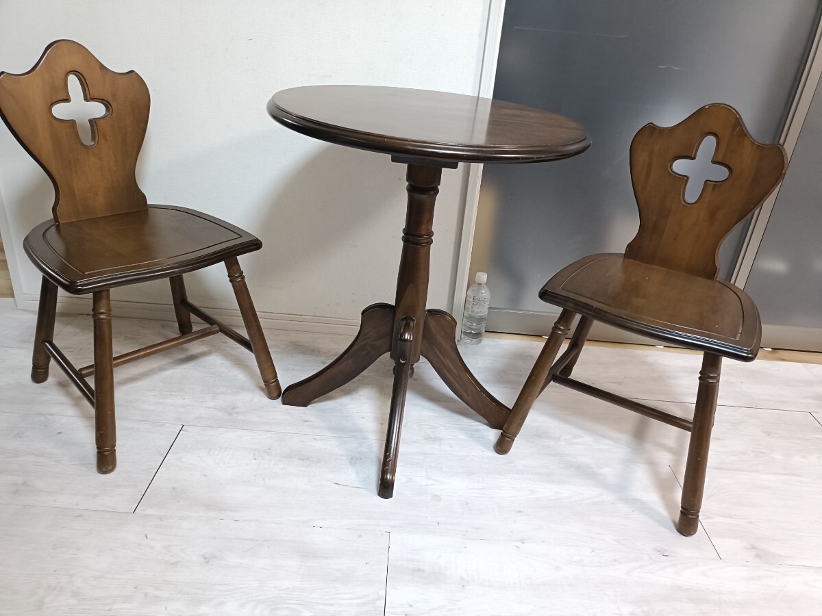 四国工芸森のサーカス丸テーブルアンティークチェアー2脚セット送料