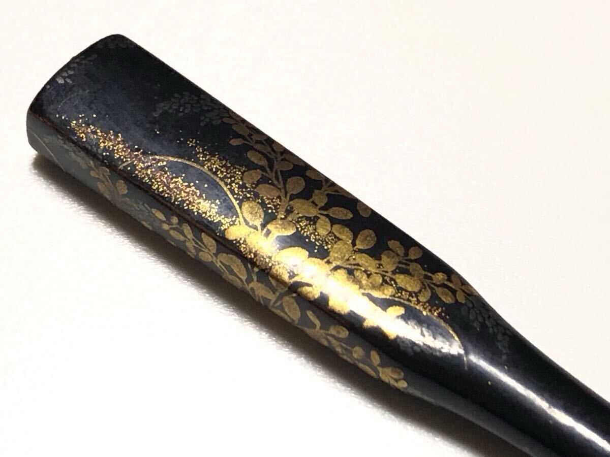 アンティーク本鼈甲漆塗り金蒔絵3.0g 作家物秋草文笄美品【検/べっ甲