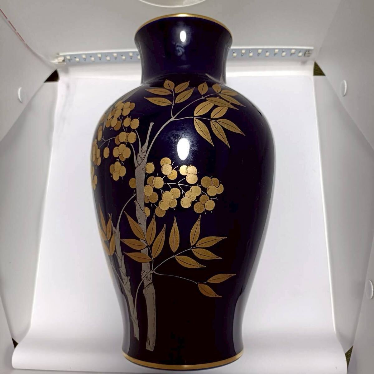 大倉陶園花瓶金彩銀彩瑠璃花器フラワーベースOKURA 骨董品【0376