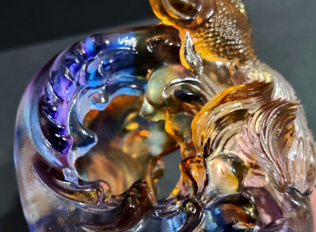 瑠璃ガラス 硝子 台湾 金魚 双魚 名刺ホルダー インテリア 瑠璃ガラス硝子台湾金魚双魚名刺ホルダーインテリア中古送料無料即決