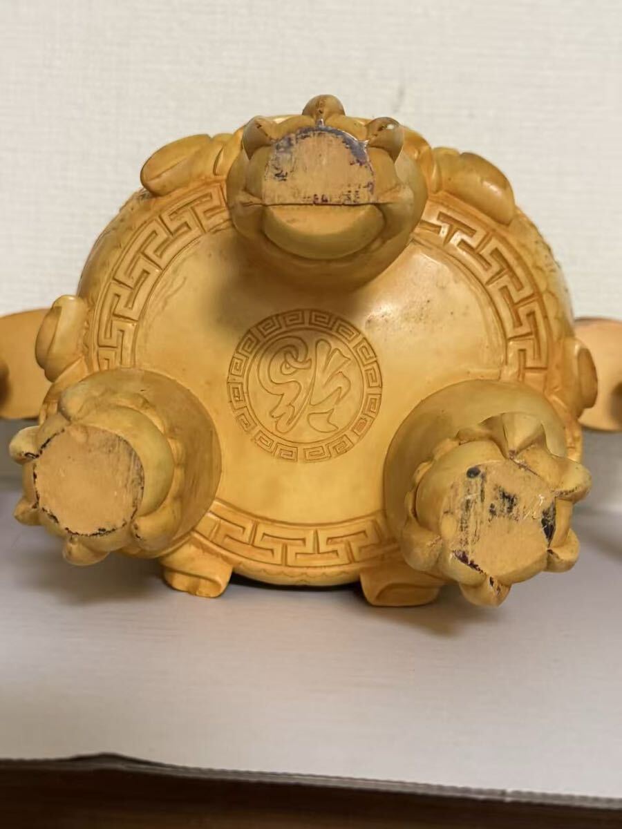 中国美術三足獅子双耳遊環龍鳳細密彫刻材質不明 香炉 置物 風水 - image 8