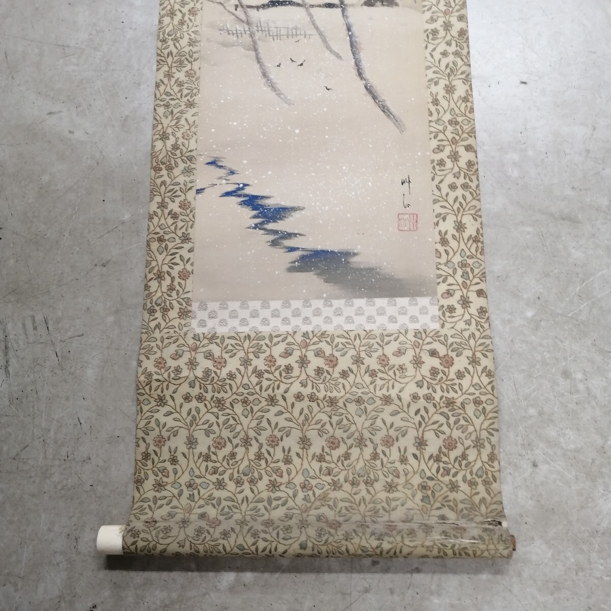 掛軸 雪景色 山水画 日本画 絹本 肉筆 骨董品 古美術 - image 2