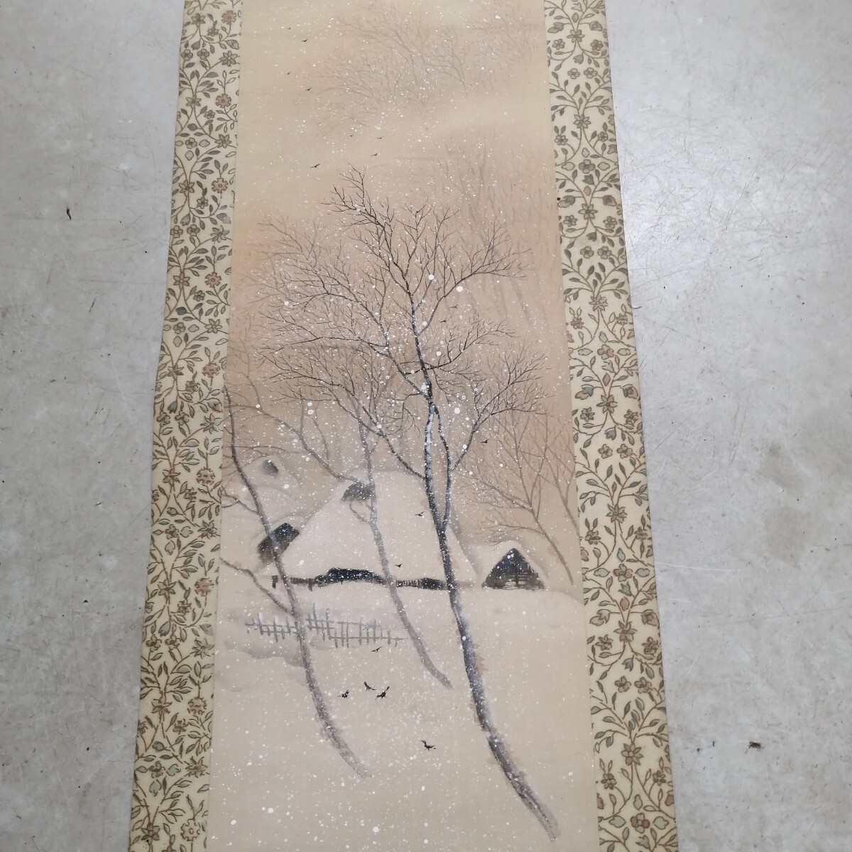 掛軸 雪景色 山水画 日本画 絹本 肉筆 骨董品 古美術 - image 3