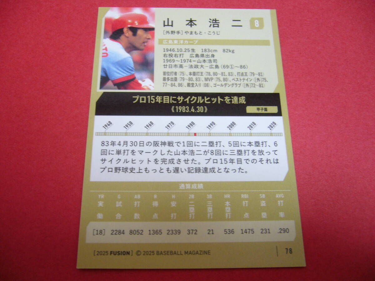 【即決！】 キラ ☆ BBM 2025 山本浩二 広島東洋カープ ★ #78 FUSION ベースボールカード /送料85円 - image 2